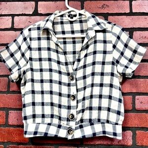 ELA White black plaid cropped top womens size S